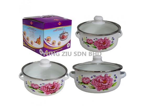 671D#3PCS CASSEROLE ENAMEL SET 16/18/20CM(LONGFEI)